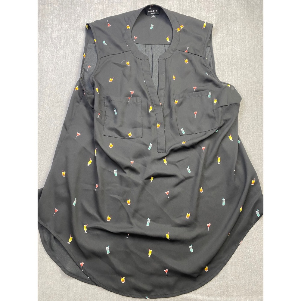 Torrid Harper Black Cocktail Print Sleeveless Georgette Blouse Top Size 1 1X